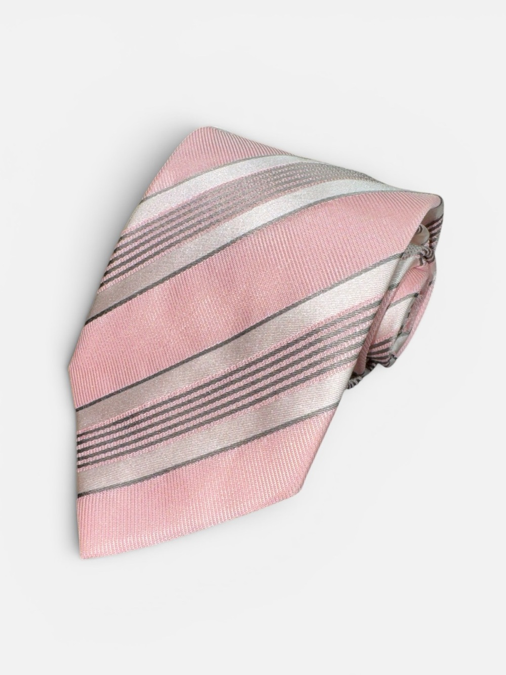 Giorgio Armani mens pink white stripe 100% silk luxury neck tie EUC
